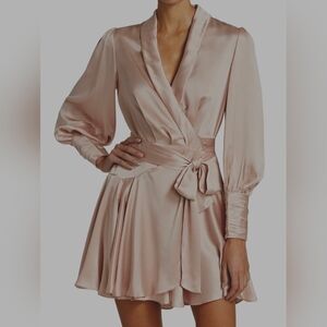Zimmermann Silk Wrap V-Neck Minidress in Blush Pink, (Size 1 or Small)